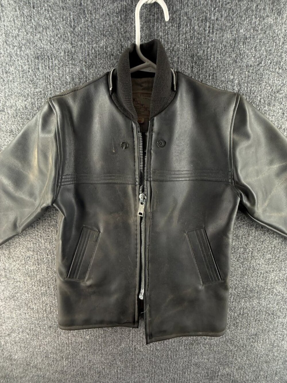 VTG Melton Bomber Jacket Clark Zipper Gray Expanded Vinyl, Pockets Size 8